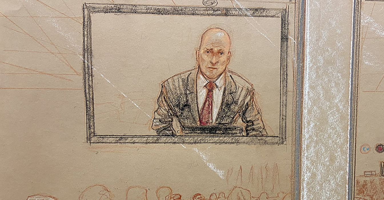 Sketch of defense attorney James Connell by Janet Hamlin.